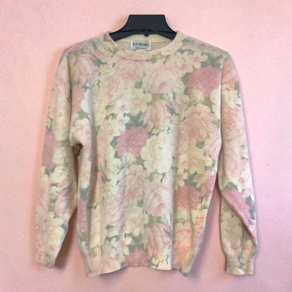 Altopiano Sweater Wool Rabbit Hair Blend Floral Made In Italy Women's Size Small